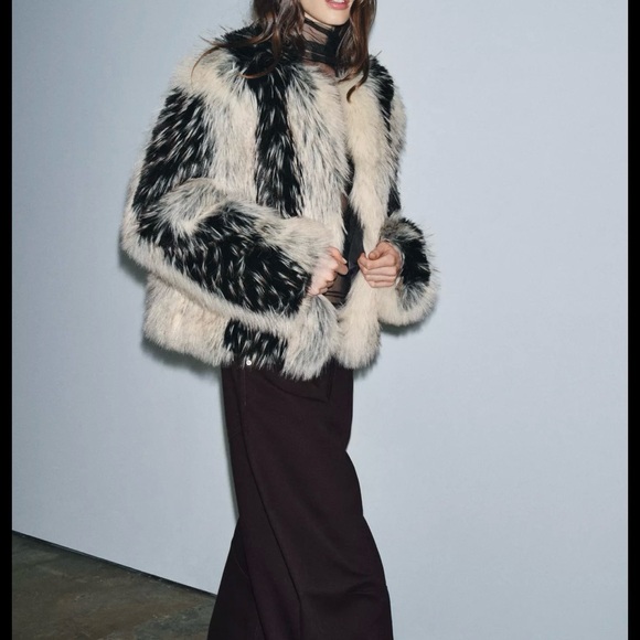 Zara Short Faux Fur Coat - Picture 1 of 8